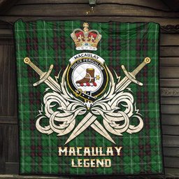 ScotsTee Shop Scottish MacAulay of Lewis Clan Crest Tartan Quilt The Golden Sword of Courageous Legacy Quilt