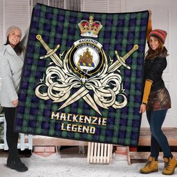 ScotsTee Shop Scottish MacKenzie Hunting Green Clan Crest Tartan Quilt The Golden Sword of Courageous Legacy Quilt