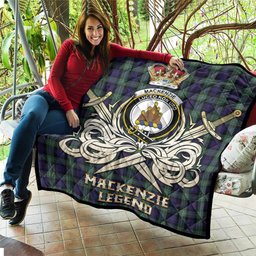 ScotsTee Shop Scottish MacKenzie Hunting Green Clan Crest Tartan Quilt The Golden Sword of Courageous Legacy Quilt