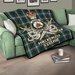 ScotsTee Shop Scottish MacKenzie Dress Clan Crest Tartan Quilt The Golden Sword of Courageous Legacy Quilt