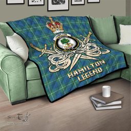 ScotsTee Shop Scottish Hamilton Hunting Ancient Clan Crest Tartan Quilt The Golden Sword of Courageous Legacy Quilt