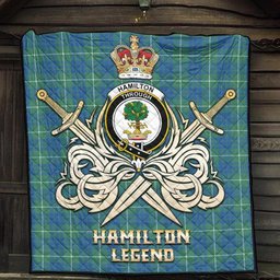ScotsTee Shop Scottish Hamilton Hunting Ancient Clan Crest Tartan Quilt The Golden Sword of Courageous Legacy Quilt