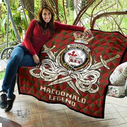 ScotsTee Shop Scottish MacDonald of Sleat Clan Crest Tartan Quilt The Golden Sword of Courageous Legacy Quilt