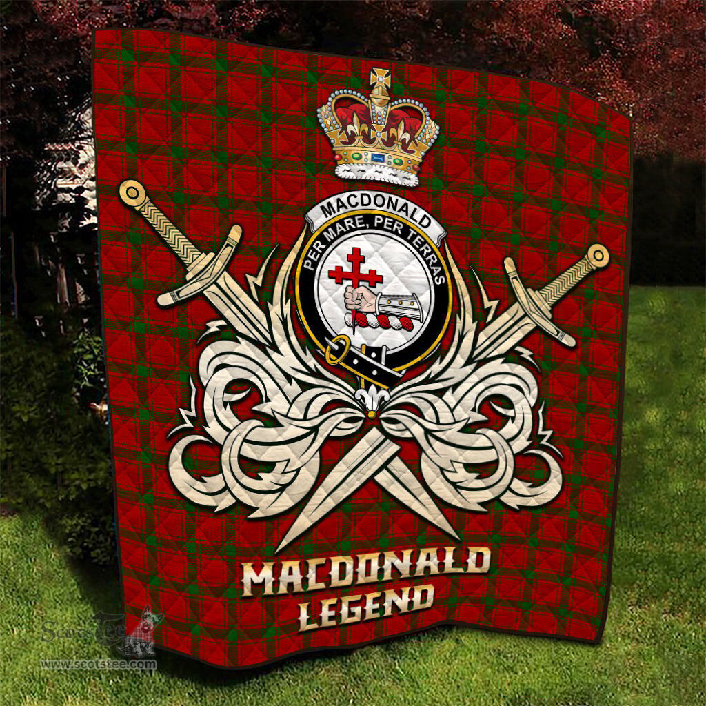 ScotsTee Shop Scottish MacDonald of Sleat Clan Crest Tartan Quilt The Golden Sword of Courageous Legacy Quilt