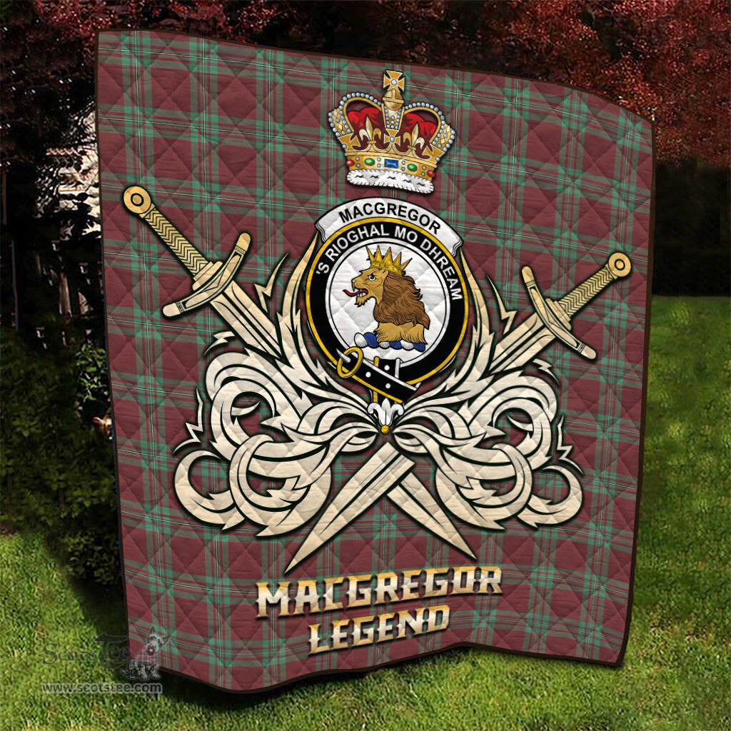 ScotsTee Shop Scottish MacGregor Hunting Ancient Clan Crest Tartan Quilt The Golden Sword of Courageous Legacy Quilt