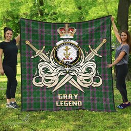 ScotsTee Shop Scottish Gray Hunting Clan Crest Tartan Quilt The Golden Sword of Courageous Legacy Quilt