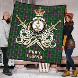 ScotsTee Shop Scottish Gray Hunting Clan Crest Tartan Quilt The Golden Sword of Courageous Legacy Quilt