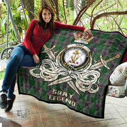 ScotsTee Shop Scottish Gray Hunting Clan Crest Tartan Quilt The Golden Sword of Courageous Legacy Quilt
