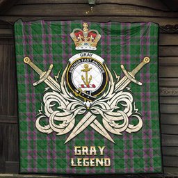 ScotsTee Shop Scottish Gray Hunting Clan Crest Tartan Quilt The Golden Sword of Courageous Legacy Quilt