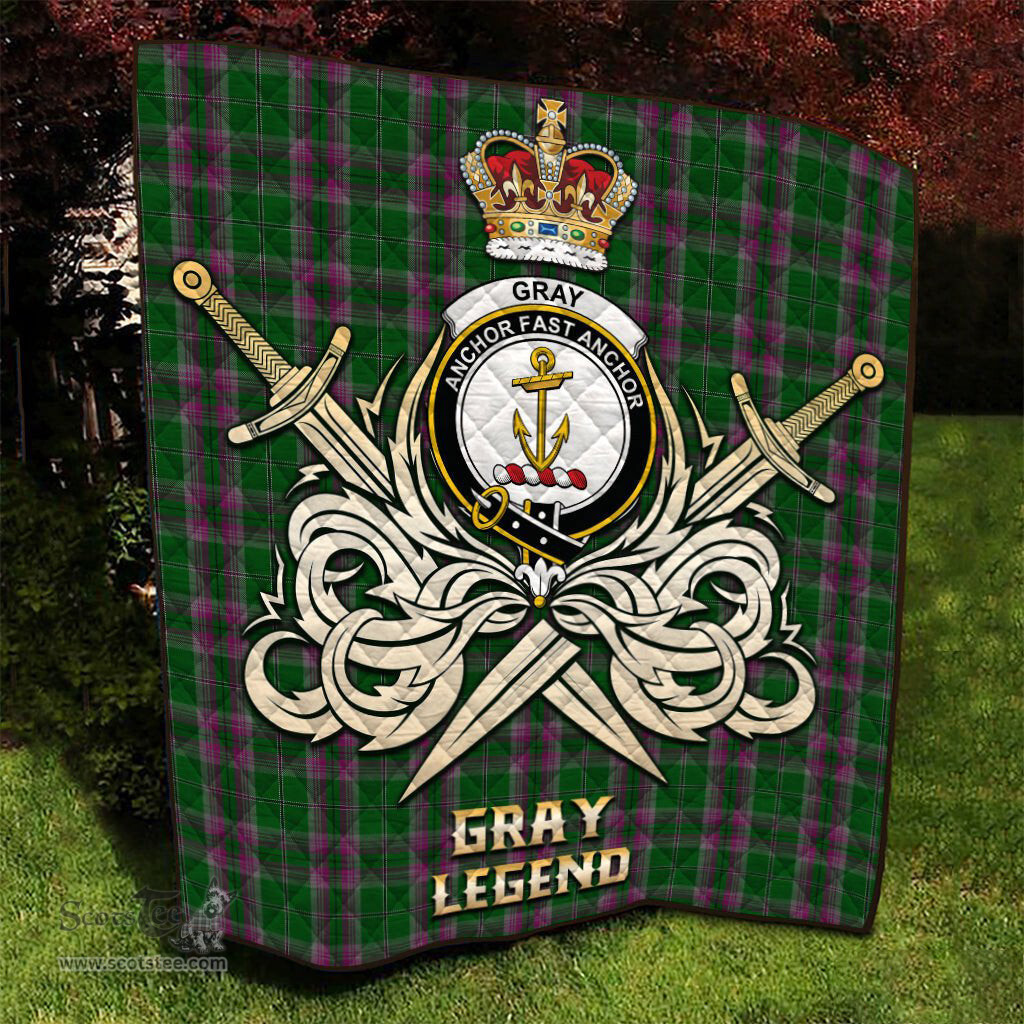 ScotsTee Shop Scottish Gray Hunting Clan Crest Tartan Quilt The Golden Sword of Courageous Legacy Quilt