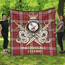 ScotsTee Shop Scottish MacDougall Dress Clan Crest Tartan Quilt The Golden Sword of Courageous Legacy Quilt