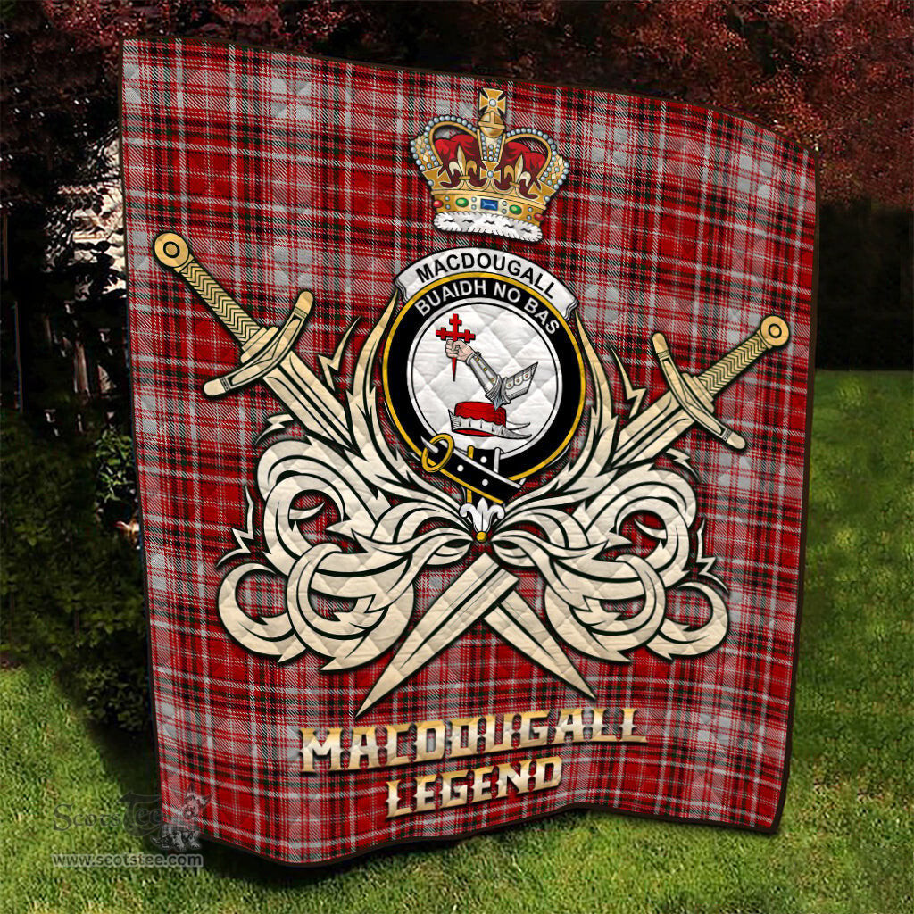 ScotsTee Shop Scottish MacDougall Dress Clan Crest Tartan Quilt The Golden Sword of Courageous Legacy Quilt