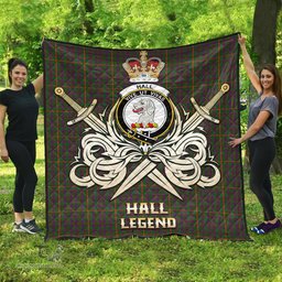 ScotsTee Shop Scottish Hall Clan Crest Tartan Quilt The Golden Sword of Courageous Legacy Quilt