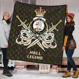 ScotsTee Shop Scottish Hall Clan Crest Tartan Quilt The Golden Sword of Courageous Legacy Quilt