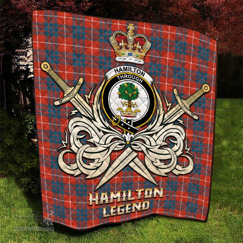 ScotsTee Shop Scottish Hamilton Ancient Clan Crest Tartan Quilt The Golden Sword of Courageous Legacy Quilt