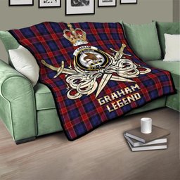 ScotsTee Shop Scottish Graham of Menteith Red Clan Crest Tartan Quilt The Golden Sword of Courageous Legacy Quilt