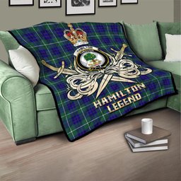 ScotsTee Shop Scottish Hamilton Hunting Modern Clan Crest Tartan Quilt The Golden Sword of Courageous Legacy Quilt