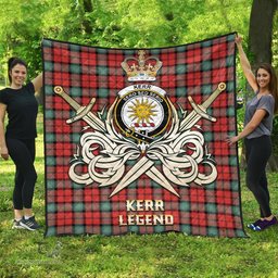 ScotsTee Shop Scottish Kerr Ancient Clan Crest Tartan Quilt The Golden Sword of Courageous Legacy Quilt
