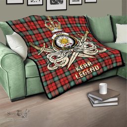 ScotsTee Shop Scottish Kerr Ancient Clan Crest Tartan Quilt The Golden Sword of Courageous Legacy Quilt