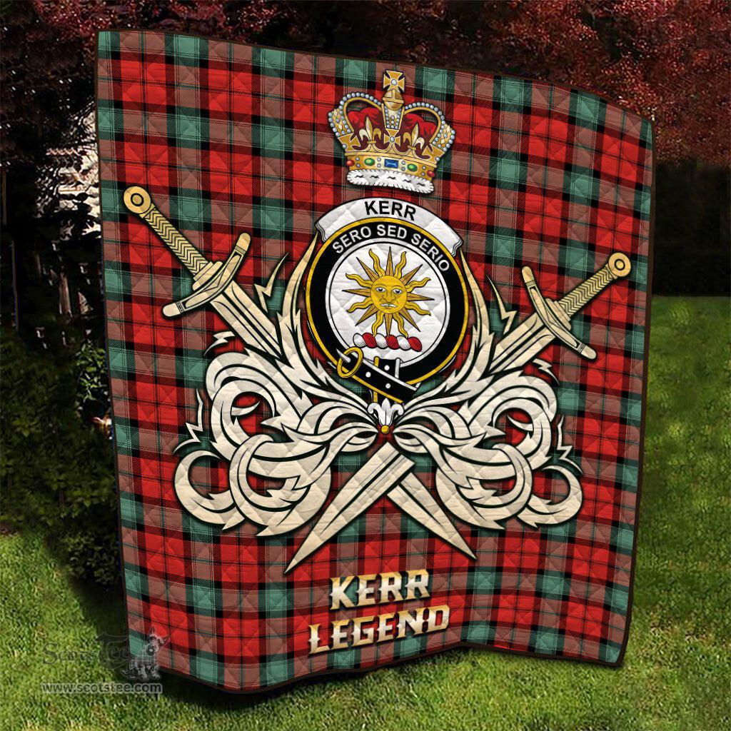 ScotsTee Shop Scottish Kerr Ancient Clan Crest Tartan Quilt The Golden Sword of Courageous Legacy Quilt