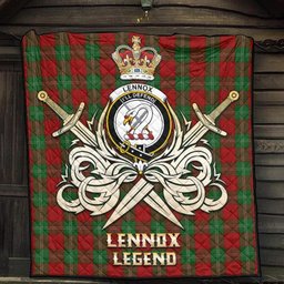 ScotsTee Shop Scottish Lennox Clan Crest Tartan Quilt The Golden Sword of Courageous Legacy Quilt