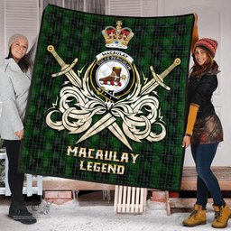 ScotsTee Shop Scottish MacAulay Hunting Clan Crest Tartan Quilt The Golden Sword of Courageous Legacy Quilt