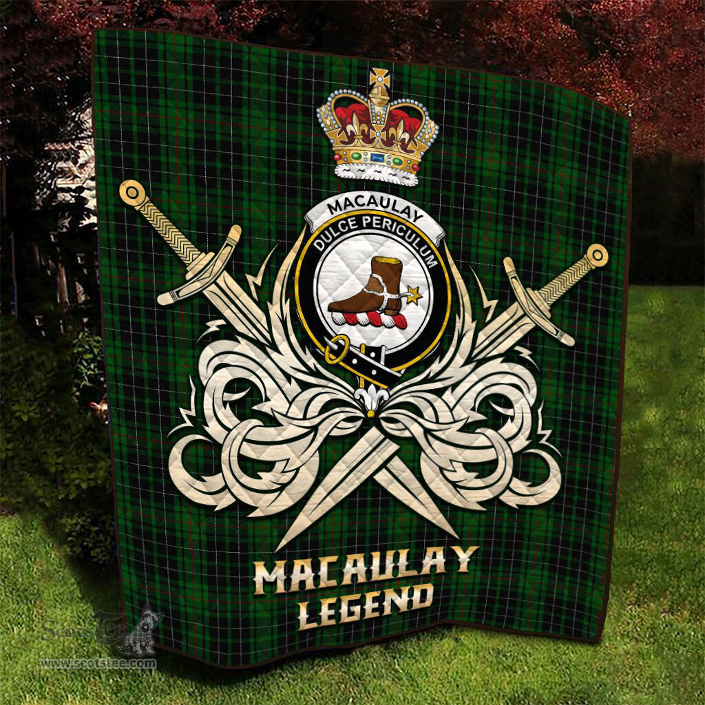 ScotsTee Shop Scottish MacAulay Hunting Clan Crest Tartan Quilt The Golden Sword of Courageous Legacy Quilt