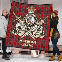 ScotsTee Shop Scottish MacBean Clan Crest Tartan Quilt The Golden Sword of Courageous Legacy Quilt