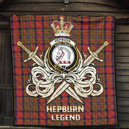 ScotsTee Shop Scottish Hepburn Clan Crest Tartan Quilt The Golden Sword of Courageous Legacy Quilt