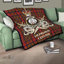 ScotsTee Shop Scottish Hepburn Clan Crest Tartan Quilt The Golden Sword of Courageous Legacy Quilt