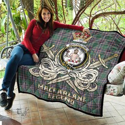 ScotsTee Shop Scottish MacFarlane Hunting Ancient Clan Crest Tartan Quilt The Golden Sword of Courageous Legacy Quilt