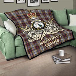 ScotsTee Shop Scottish MacInnes Ancient Hunting Clan Crest Tartan Quilt The Golden Sword of Courageous Legacy Quilt
