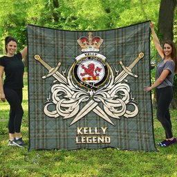 ScotsTee Shop Scottish Kelly Dress Clan Crest Tartan Quilt The Golden Sword of Courageous Legacy Quilt