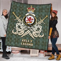 ScotsTee Shop Scottish Kelly Dress Clan Crest Tartan Quilt The Golden Sword of Courageous Legacy Quilt