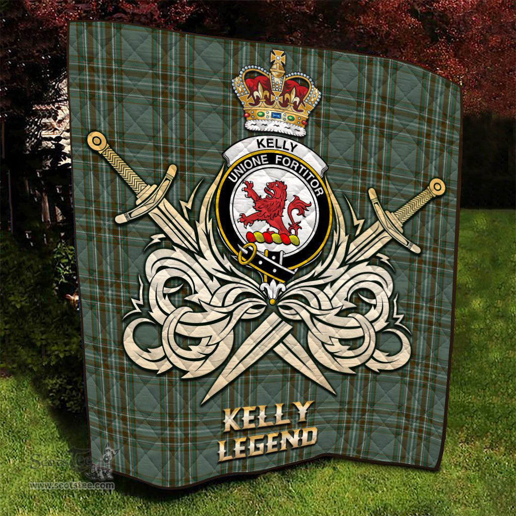 ScotsTee Shop Scottish Kelly Dress Clan Crest Tartan Quilt The Golden Sword of Courageous Legacy Quilt