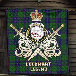 ScotsTee Shop Scottish Lockhart Modern Clan Crest Tartan Quilt The Golden Sword of Courageous Legacy Quilt