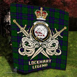 ScotsTee Shop Scottish Lockhart Modern Clan Crest Tartan Quilt The Golden Sword of Courageous Legacy Quilt