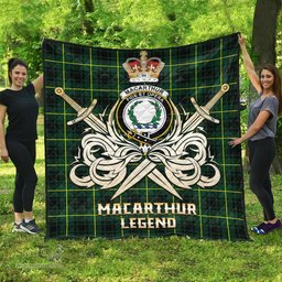 ScotsTee Shop Scottish MacArthur Modern Clan Crest Tartan Quilt The Golden Sword of Courageous Legacy Quilt