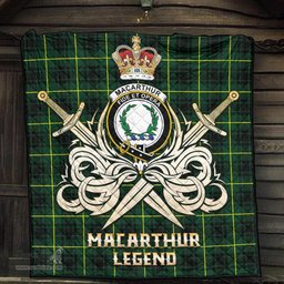 ScotsTee Shop Scottish MacArthur Modern Clan Crest Tartan Quilt The Golden Sword of Courageous Legacy Quilt
