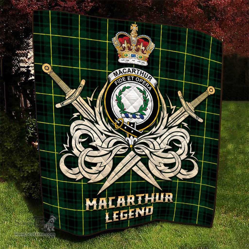 ScotsTee Shop Scottish MacArthur Modern Clan Crest Tartan Quilt The Golden Sword of Courageous Legacy Quilt