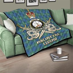 ScotsTee Shop Scottish MacIntyre Hunting Ancient Clan Crest Tartan Quilt The Golden Sword of Courageous Legacy Quilt