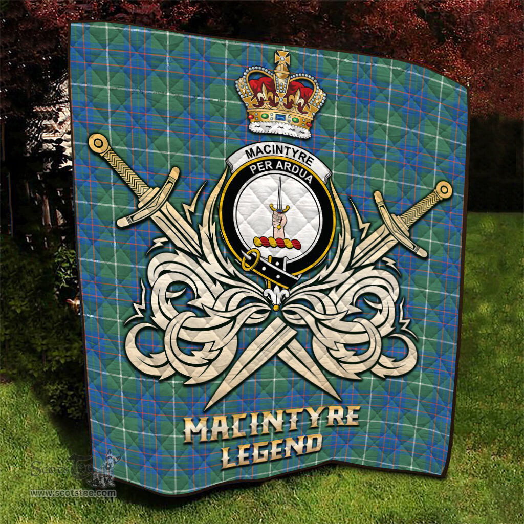 ScotsTee Shop Scottish MacIntyre Hunting Ancient Clan Crest Tartan Quilt The Golden Sword of Courageous Legacy Quilt