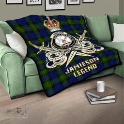 ScotsTee Shop Scottish Jamieson Clan Crest Tartan Quilt The Golden Sword of Courageous Legacy Quilt