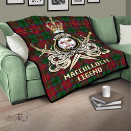 ScotsTee Shop Scottish MacCulloch Clan Crest Tartan Quilt The Golden Sword of Courageous Legacy Quilt