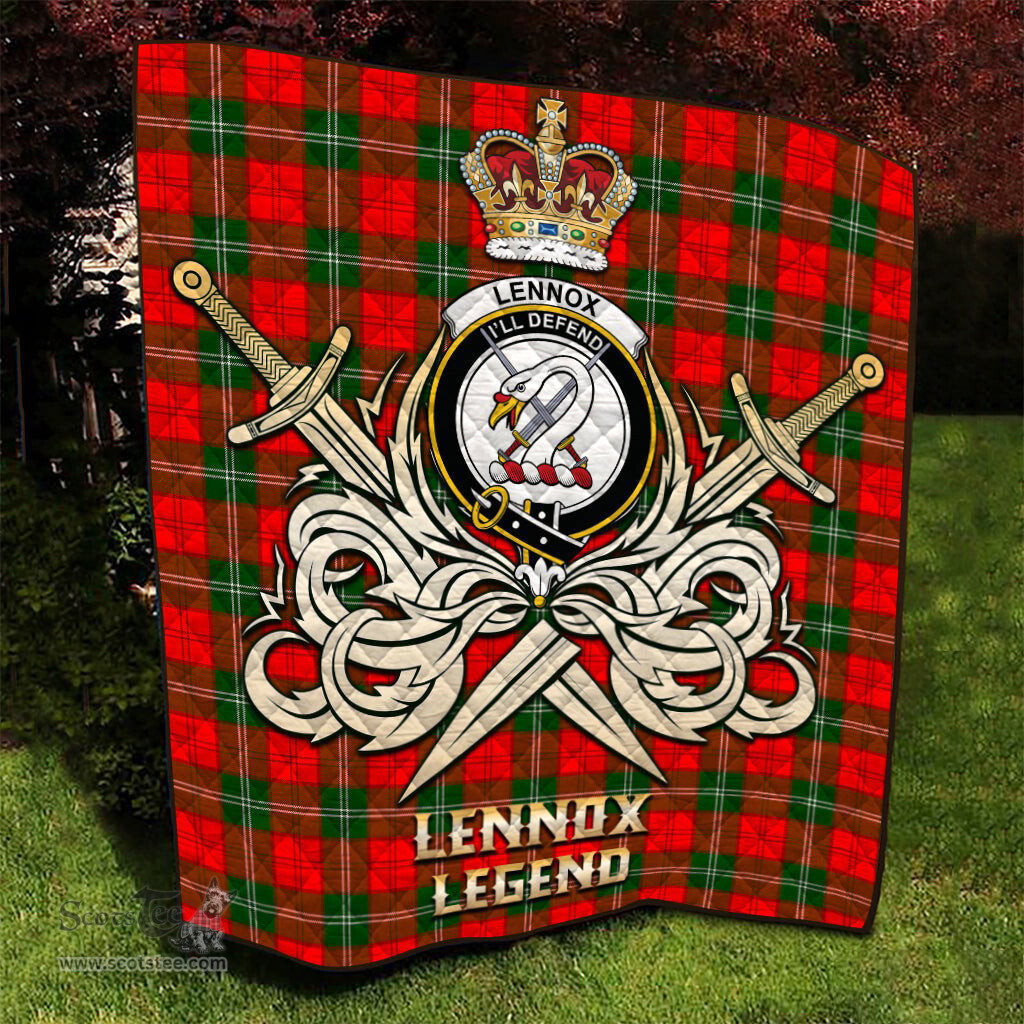 ScotsTee Shop Scottish Lennox Modern Clan Crest Tartan Quilt The Golden Sword of Courageous Legacy Quilt