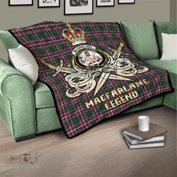 ScotsTee Shop Scottish MacFarlane Hunting Modern Clan Crest Tartan Quilt The Golden Sword of Courageous Legacy Quilt
