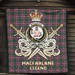ScotsTee Shop Scottish MacFarlane Hunting Modern Clan Crest Tartan Quilt The Golden Sword of Courageous Legacy Quilt