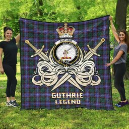 ScotsTee Shop Scottish Guthrie Modern Clan Crest Tartan Quilt The Golden Sword of Courageous Legacy Quilt