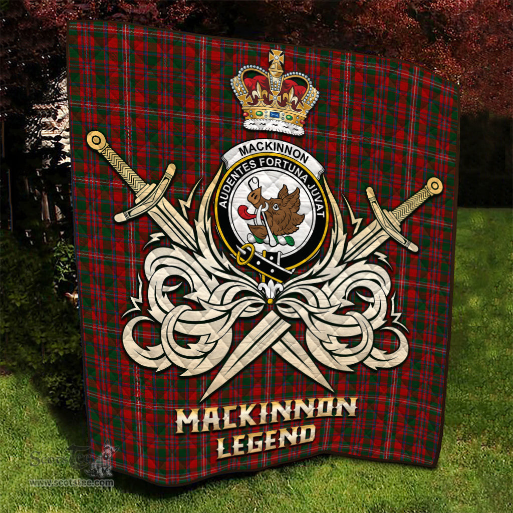 ScotsTee Shop Scottish MacKinnon Clan Crest Tartan Quilt The Golden Sword of Courageous Legacy Quilt