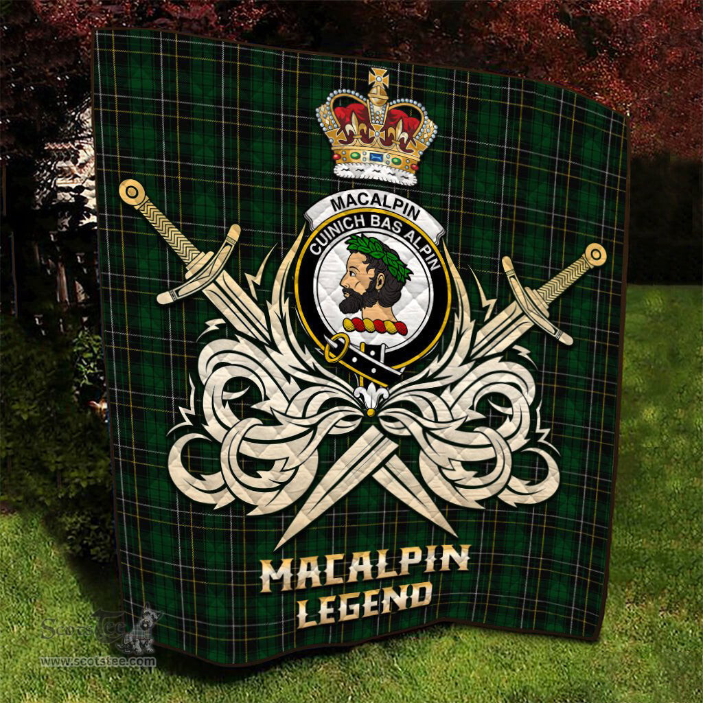 ScotsTee Shop Scottish MacAlpin Clan Crest Tartan Quilt The Golden Sword of Courageous Legacy Quilt